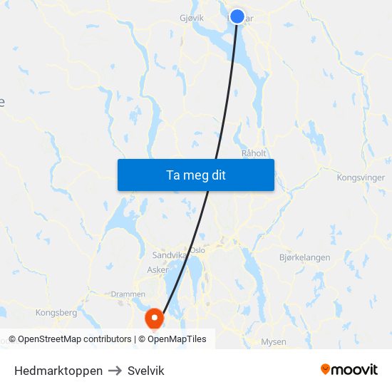 Hedmarktoppen to Svelvik map