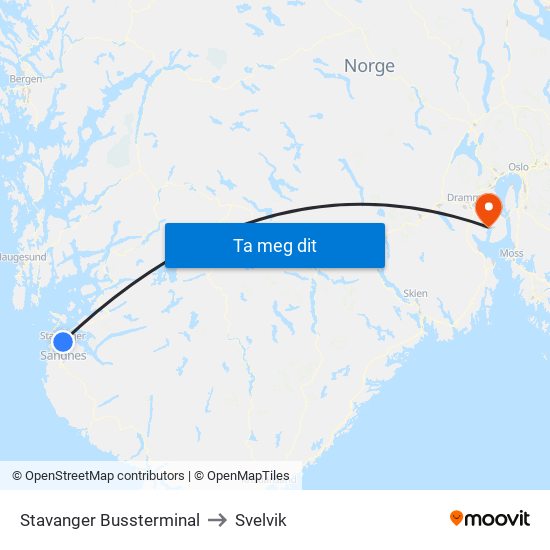 Stavanger Bussterminal to Svelvik map