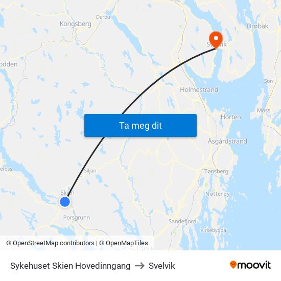 Sykehuset Skien Hovedinngang to Svelvik map