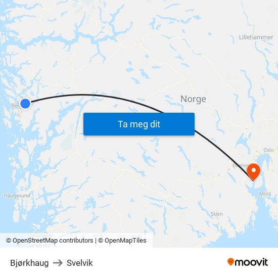 Bjørkhaug to Svelvik map
