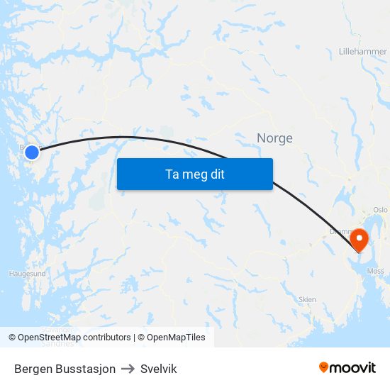 Bergen Busstasjon to Svelvik map