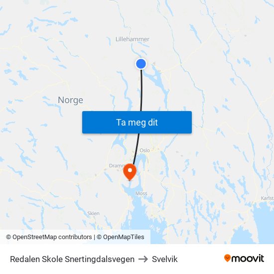Redalen Skole Snertingdalsvegen to Svelvik map
