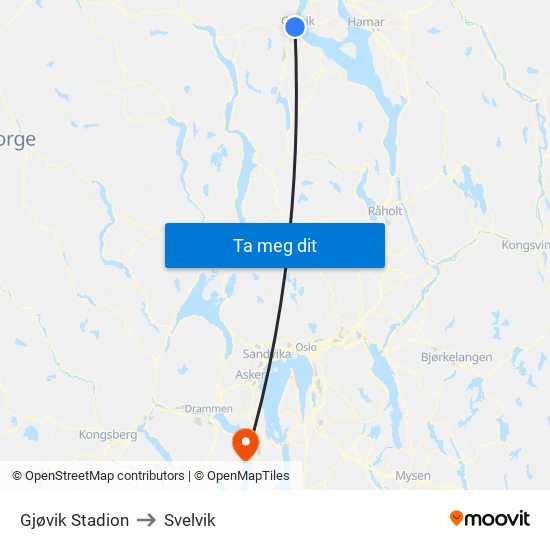Gjøvik Stadion to Svelvik map