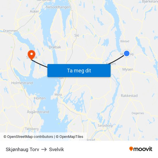 Skjønhaug Torv to Svelvik map