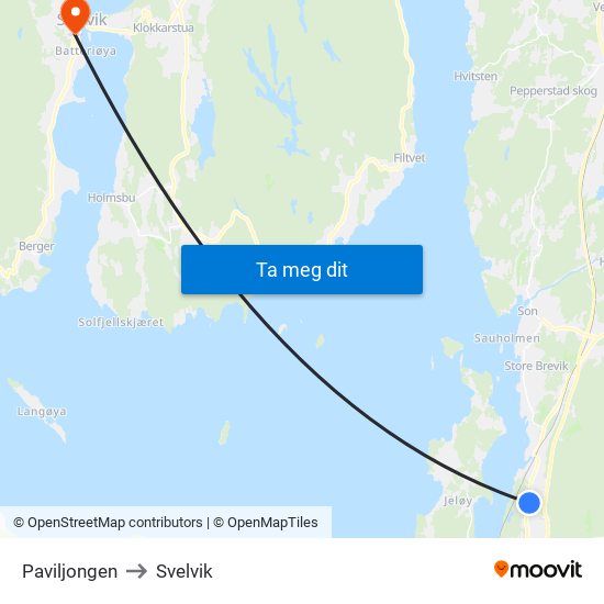 Paviljongen to Svelvik map