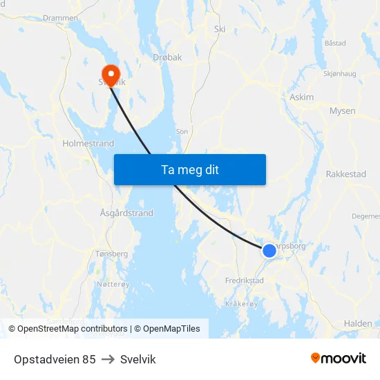 Opstadveien 85 to Svelvik map