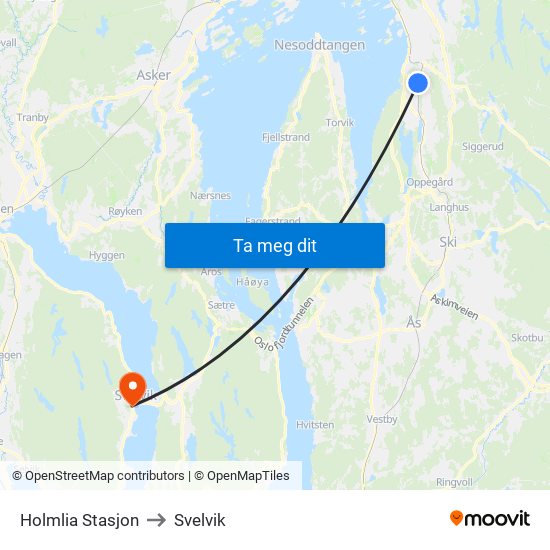 Holmlia Stasjon to Svelvik map