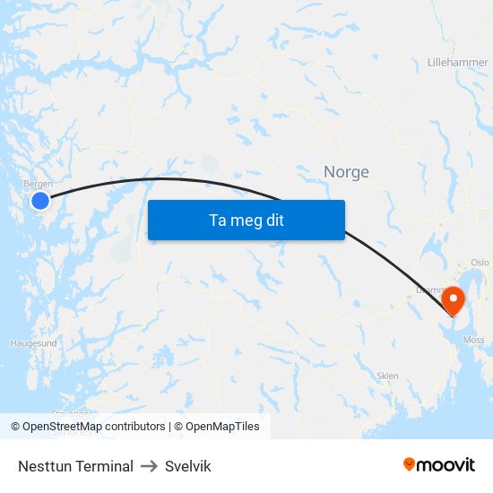 Nesttun Terminal to Svelvik map