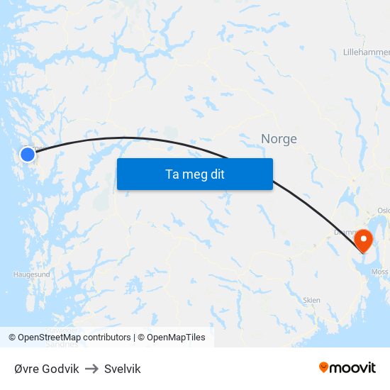 Øvre Godvik to Svelvik map