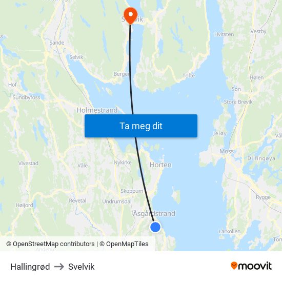 Hallingrød to Svelvik map