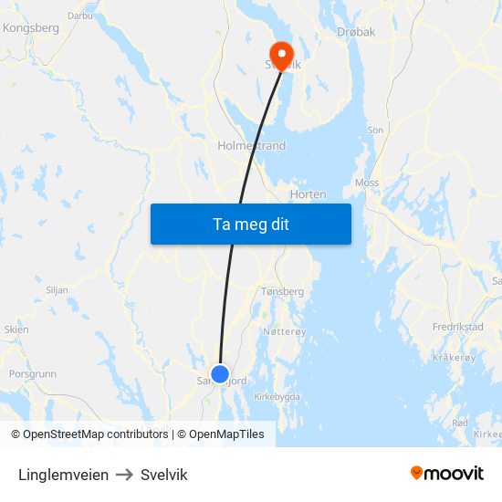 Linglemveien to Svelvik map