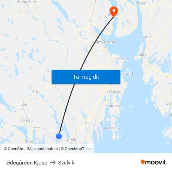 Ødegården Kjose to Svelvik map