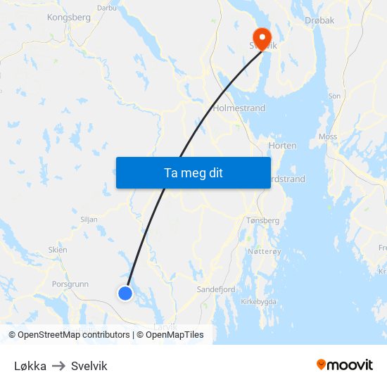 Løkka to Svelvik map