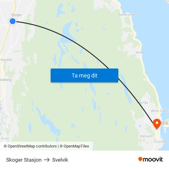 Skoger Stasjon to Svelvik map