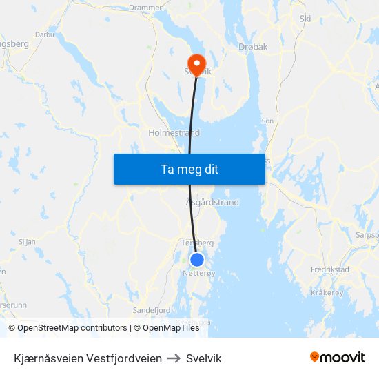 Kjærnåsveien Vestfjordveien to Svelvik map