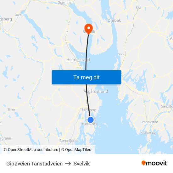 Gipøveien Tanstadveien to Svelvik map