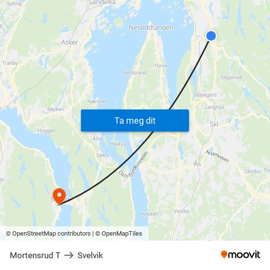 Mortensrud T to Svelvik map