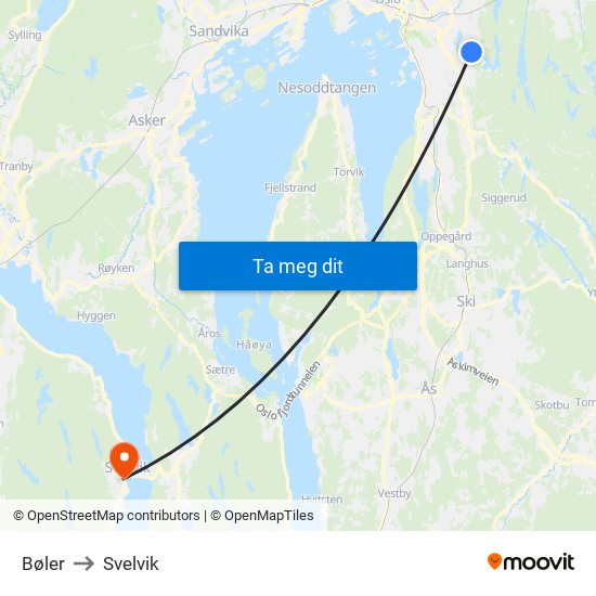 Bøler to Svelvik map