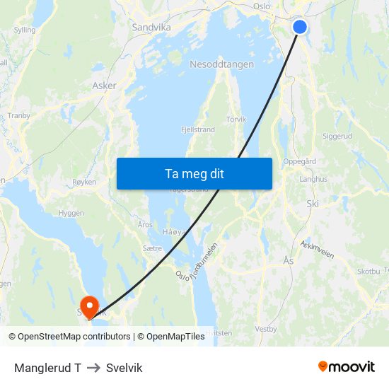Manglerud T to Svelvik map