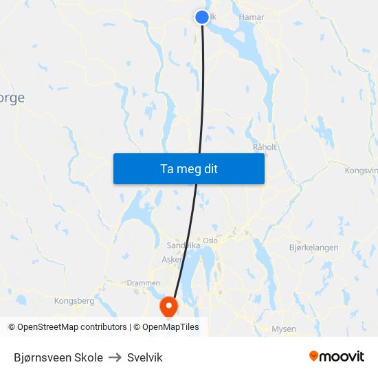 Bjørnsveen Skole to Svelvik map