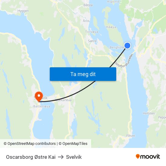 Oscarsborg Østre Kai to Svelvik map