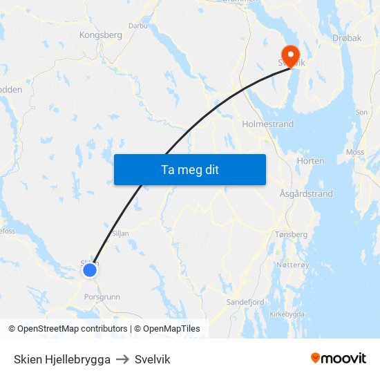 Skien Hjellebrygga to Svelvik map