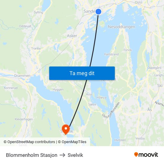 Blommenholm Stasjon to Svelvik map
