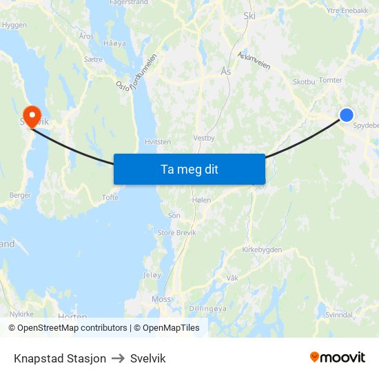 Knapstad Stasjon to Svelvik map
