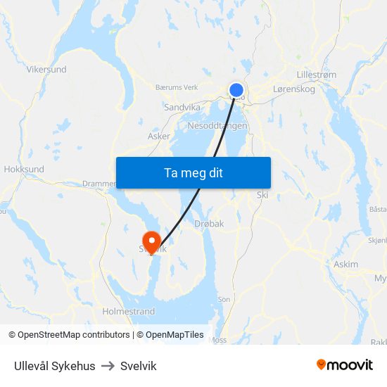 Ullevål Sykehus to Svelvik map