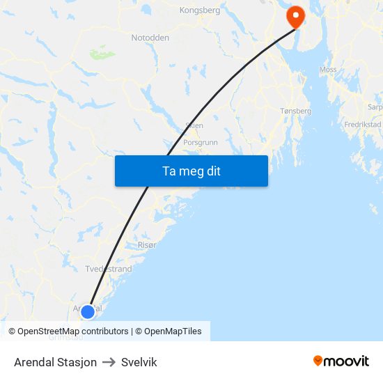 Arendal Stasjon to Svelvik map