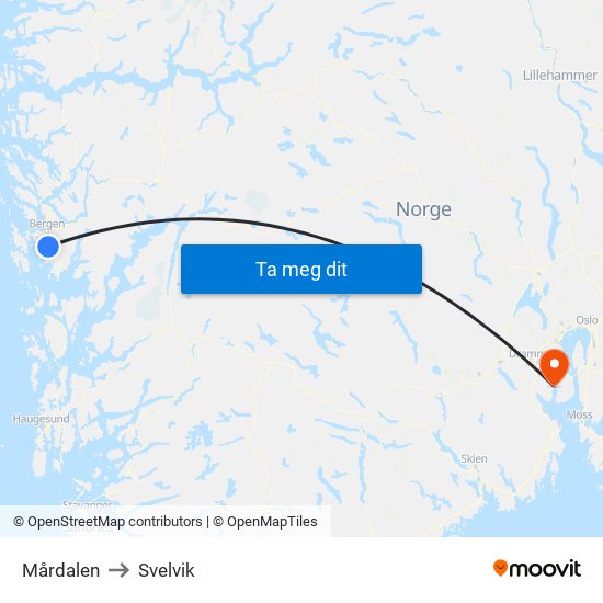 Mårdalen to Svelvik map