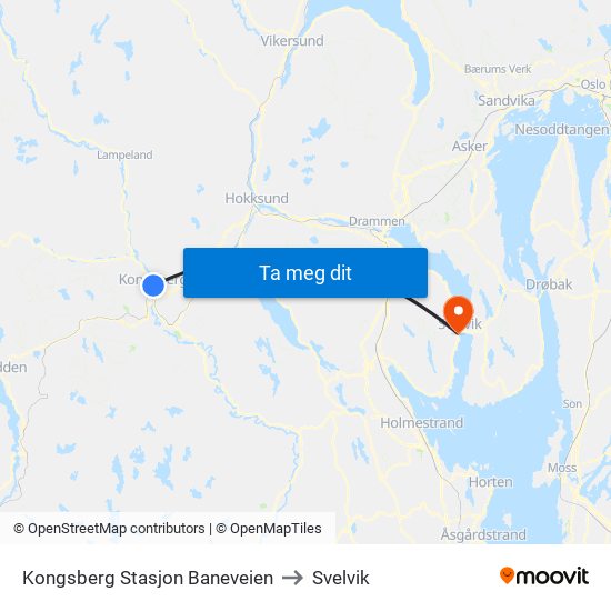 Kongsberg Stasjon Baneveien to Svelvik map