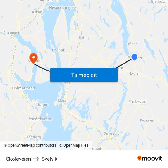 Skoleveien to Svelvik map