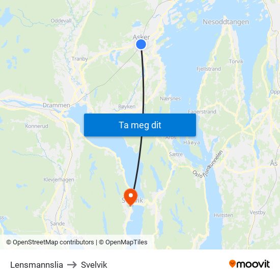 Lensmannslia to Svelvik map