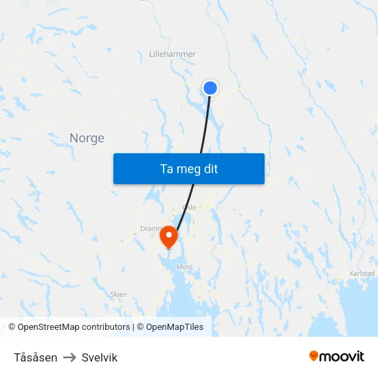 Tåsåsen to Svelvik map