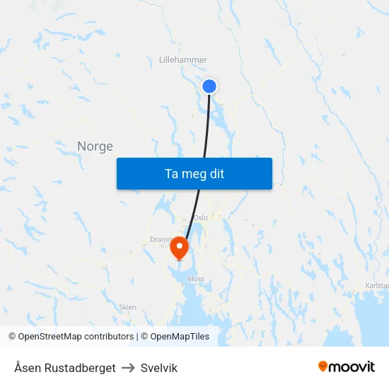 Åsen Rustadberget to Svelvik map