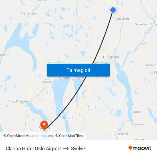 Clarion Hotel Oslo Airport to Svelvik map