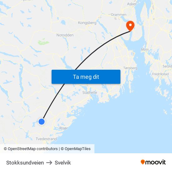 Stokksundveien to Svelvik map