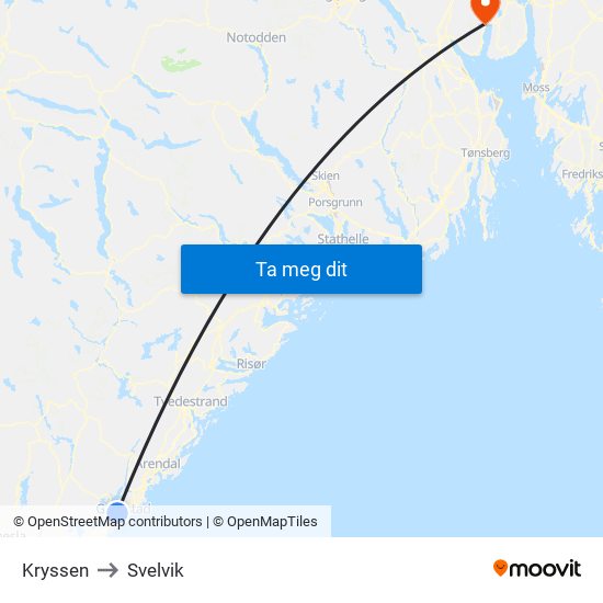 Kryssen to Svelvik map