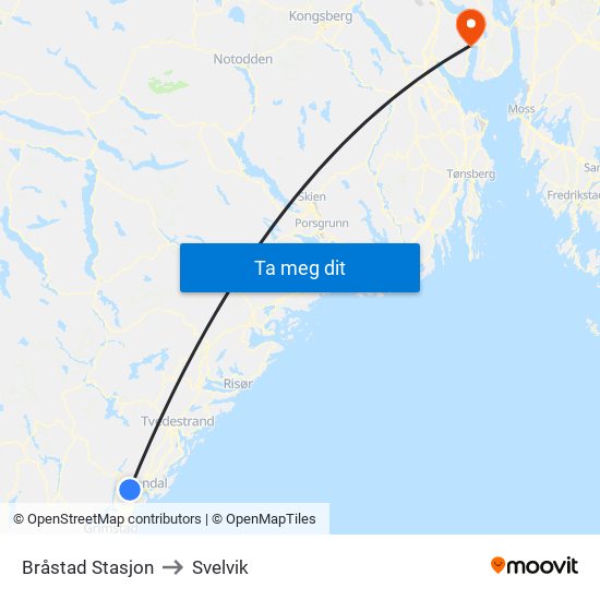 Bråstad Stasjon to Svelvik map