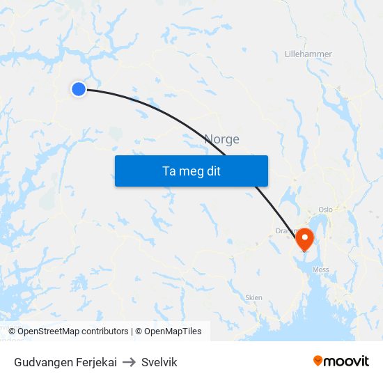 Gudvangen Ferjekai to Svelvik map