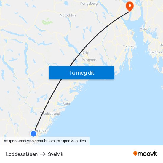 Løddesølåsen to Svelvik map