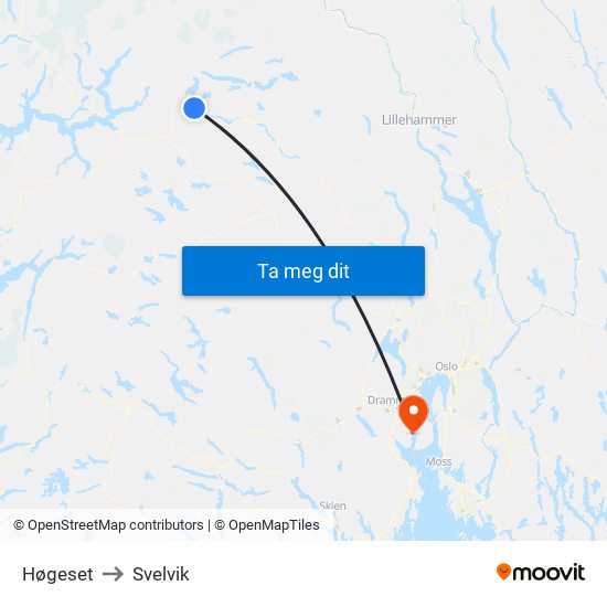 Høgeset to Svelvik map