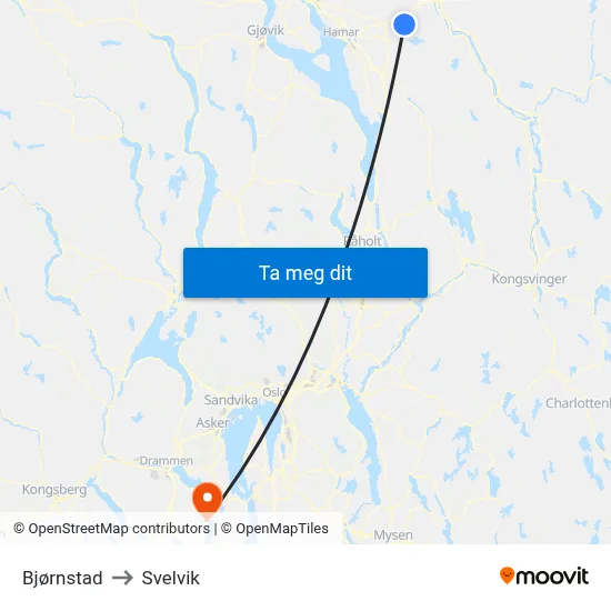 Bjørnstad to Svelvik map