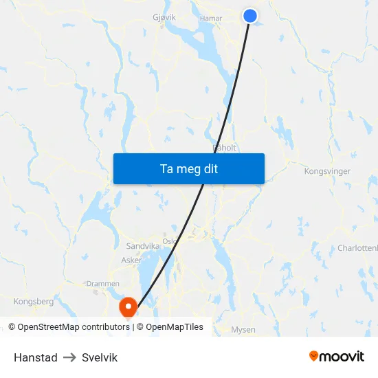 Hanstad to Svelvik map