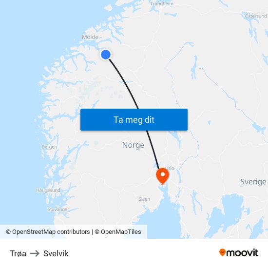 Trøa to Svelvik map