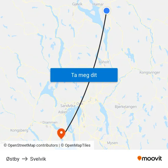 Østby to Svelvik map