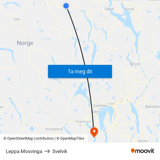 Leppa Mosvinga to Svelvik map