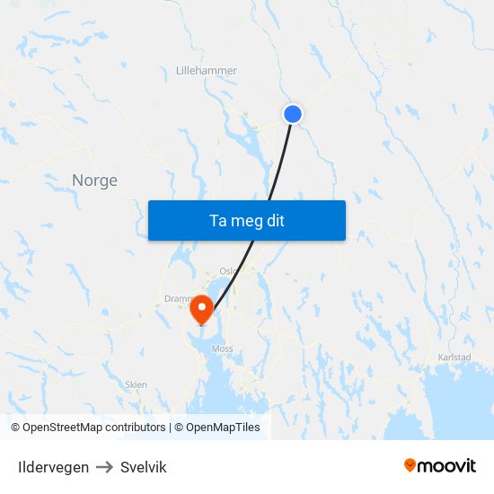 Ildervegen to Svelvik map