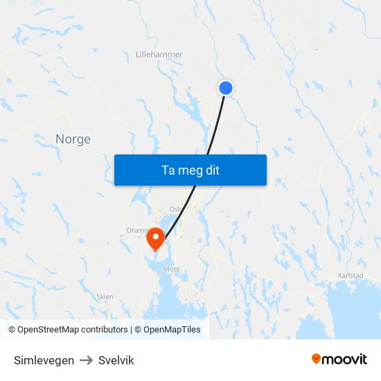 Simlevegen to Svelvik map